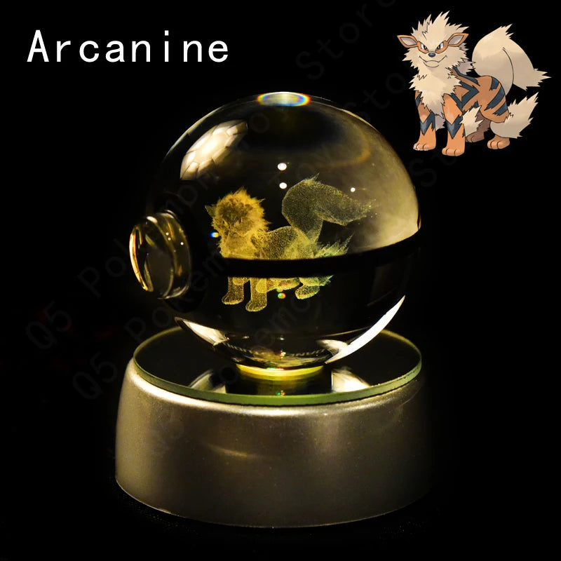 Pokémon 3D Engraved Crystal Ball LED Night Light – Glowing Pokeball Orb Lamp