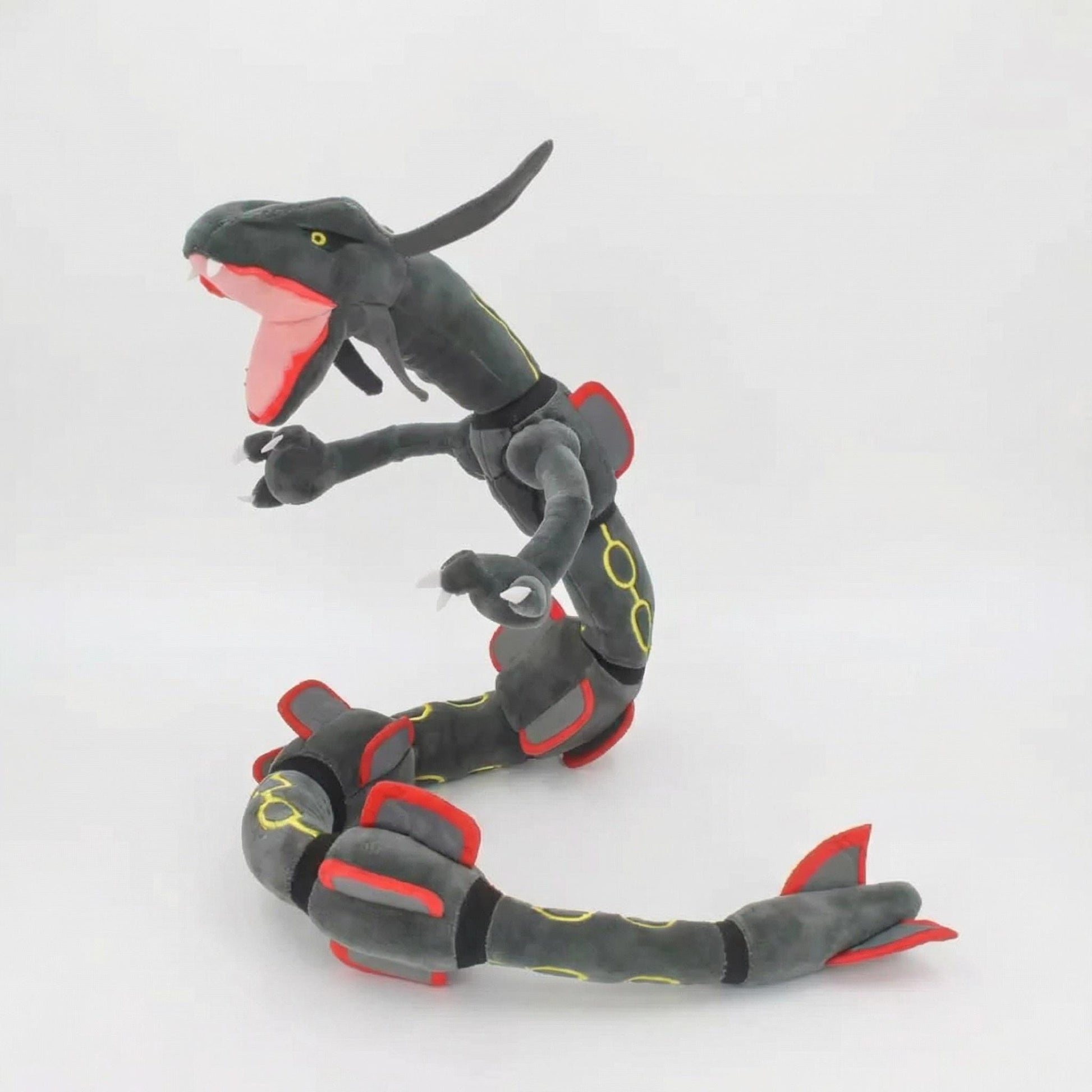 Giant 75cm Shiny Rayquaza plush in charcoal black and gold - Kanto Domain Zenith-Class artifact.