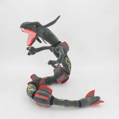 Giant 75cm Shiny Rayquaza plush in charcoal black and gold - Kanto Domain Zenith-Class artifact.