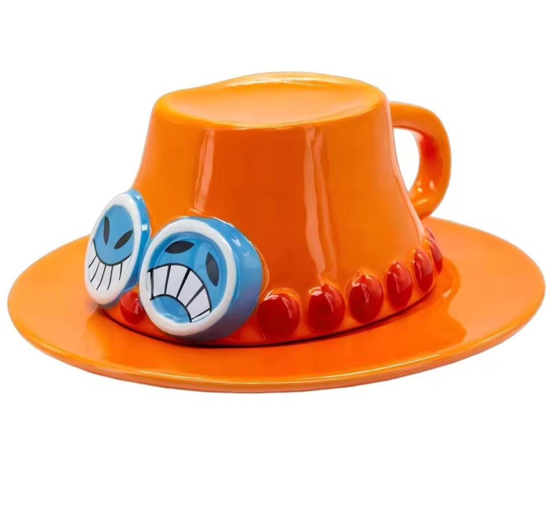 Portgas D. Ace Flame Hat ceramic mug and saucer set.
